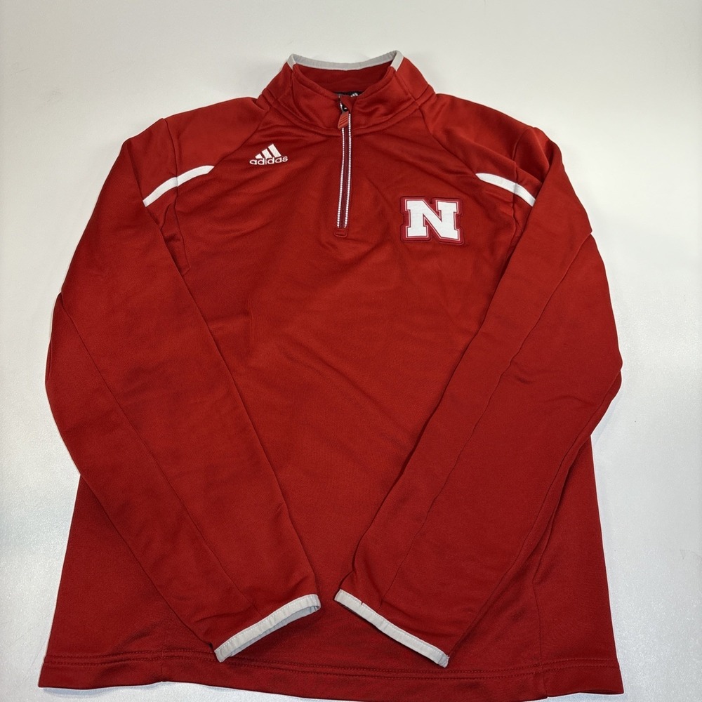 Nebraska Cornhuskers Quarter Zip Pullover Men's Small Adidas Climalite Red White